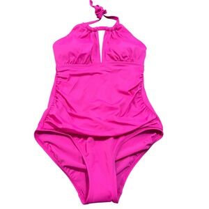 Lauren Ralph Lauren Halter One Piece Swimsuit Ruched‎ Hot Pink Size 6 NWT